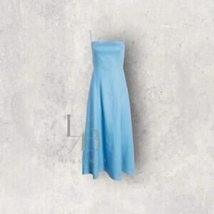 Reformation 100% Linen Starfruit Parisian Blue Open Back Midi Dress B1146